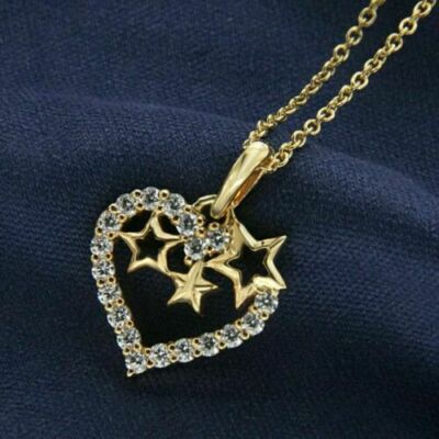 1.00 Ct Real Moissanite Heart Star Pendant Yellow Plated Silver Valentine's Day