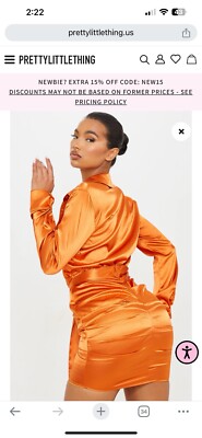 pretty little thing rust satin dress boohoo Women's Satin Plunge Maxi Dress With Neck Tie in Rust