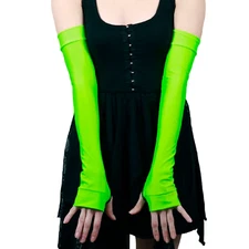Long Neon Green Gloves Cosplay Costume Arm Warmers Spandex Sleeves Super Hero