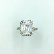 Emerald  Round Cut White Cubic Zirconia Halo Engagement Ring  8.75 Size 