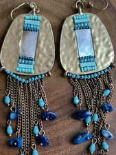    Gold  Beaded Dangle Earrings With Abalone