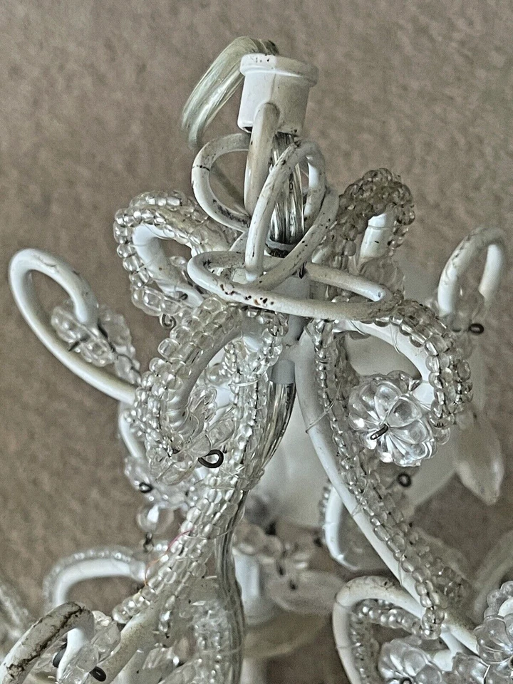 Araña Cristal Shabby and Chic Blanco Hierro Forjado Colgante Curvilíneo con 4 Luces Foto 4 de 4