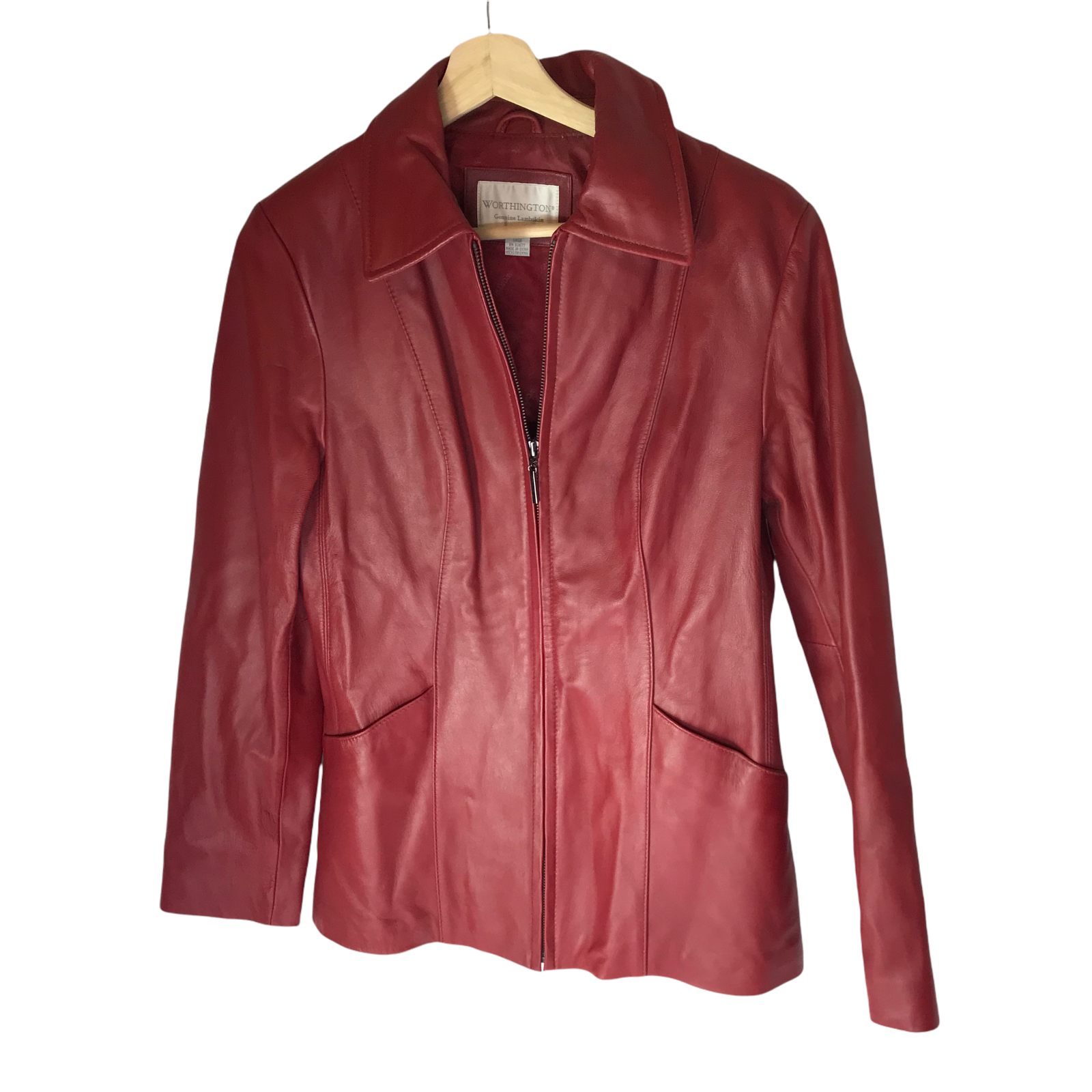 WORTHINGTON Leather Coat Zip, Red, Lambskin Size Womenu0026#039;s Small Genuine  Leather | eBay