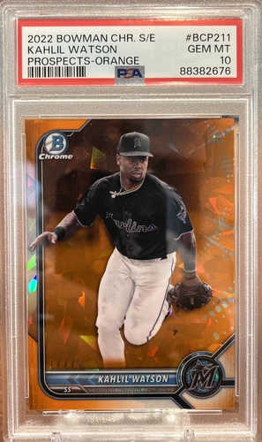Kahlil Watson 2022 Bowman Chrome Prospects Sapphire Marlins Orange 17/75 PSA 10