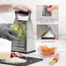 Stainless Steel Cheese Grater with Handle, 4 Sided Box Grater for Kitchen