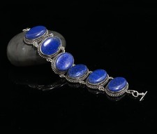 Natural Lapis Lazuli Gemstone 925 Sterling Silver Bracelet Anniversary Gift 7-8"