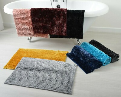 Samt Chenille Bommel Badematte rutschfest, weicher Hochflor, pflegeleicht 50 x 80 cm