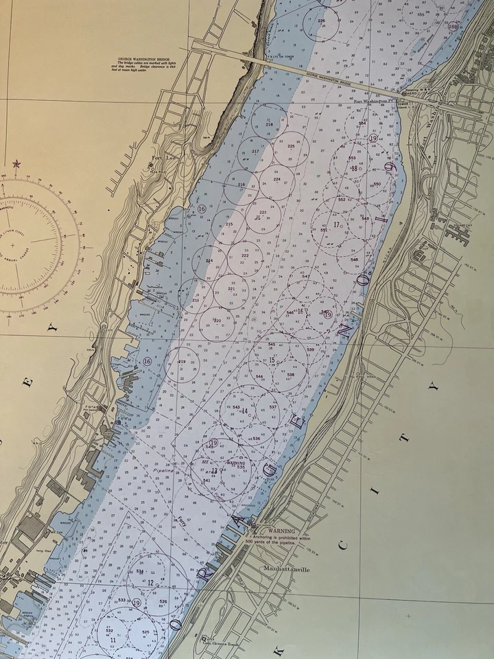 Original 1950s Nautical Chart Map,Hudson River,Ft Washington,New York,NJ,Coastal - Image 3 of 4