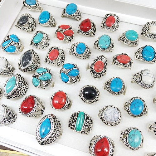 Fashion Women Men Vintage Band Jewelry Turquoise Rings Wedding Engagement Ring - Picture 17 of 52