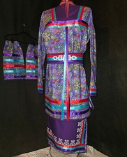 Indigenous Hand Made Full Regalia with wrap ribbon Skirt, leggings  belt