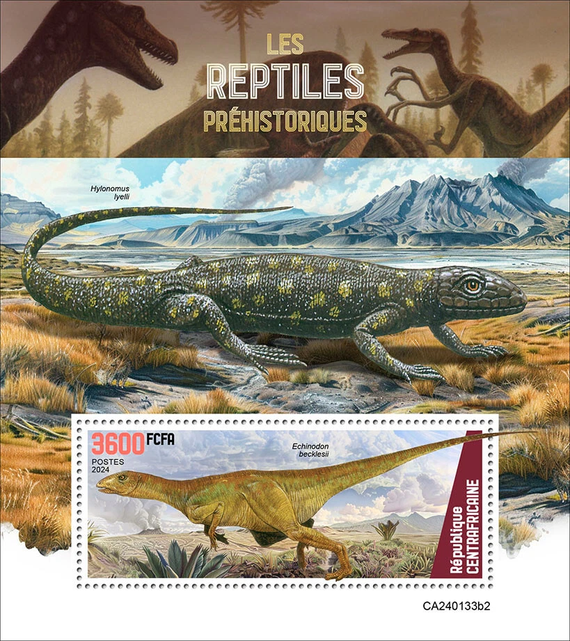 Prehistoric Reptiles MNH Stamps 2024 Central African S/S - Image 1 of 1