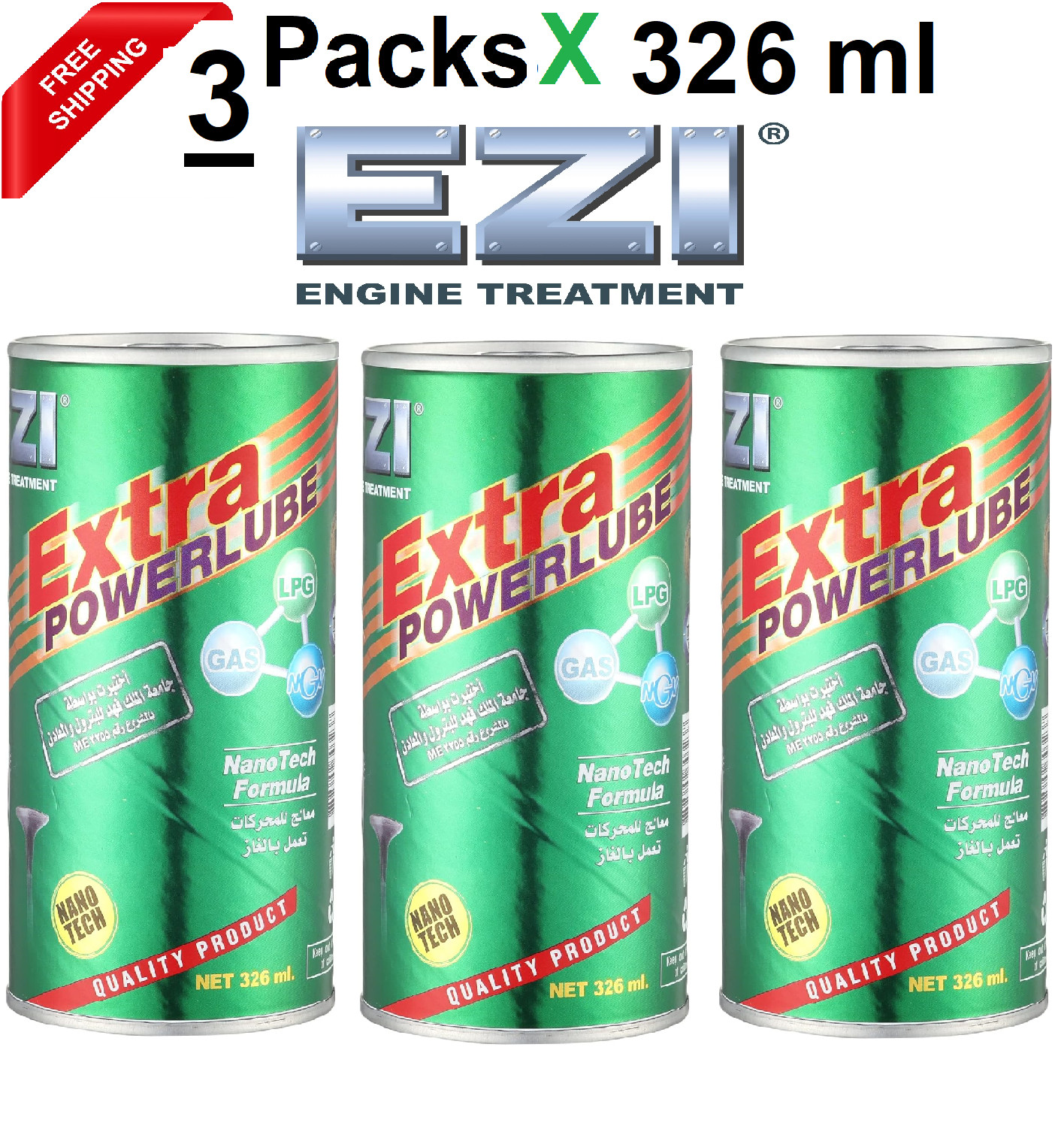 EZI Extra Power Lube Oil Engine Treatment NanoTech Formula Green(3Packs X 326ml)