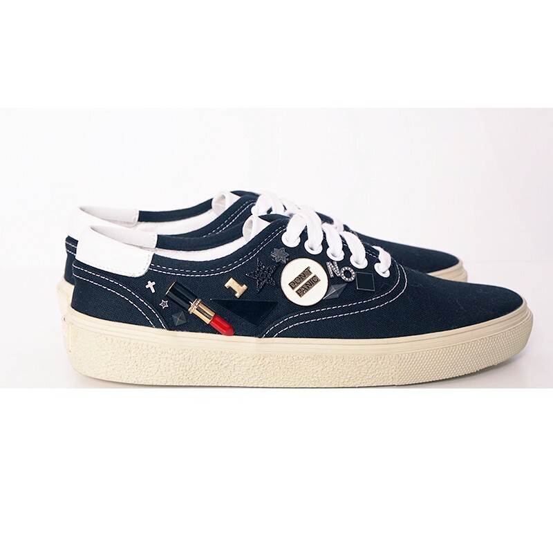 SAINT LAURENT スケートPINS スニーカー 37 NEW $2,750 SAINT LAURENT Woman's Black Canvas RARE LOGO