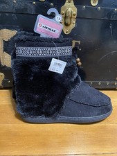 NWT Airwalk Boots Womens 7/ 8 Black Faux Fur Slip On Slipper Calf Boots Fuzzy