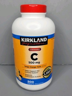 Kirkland Signature Chewable Vitamin C 500 mg, 500 Tablets Tangy Orange Taste