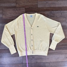 VINTAGE Izod Lacoste Cardigan Sweater Mens Size L Yellow Button USA Preppy 16A8