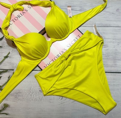 Victoria s Secret Swim Knotted Tee Push-Up High Waist Bikini Set Gelb 34B-M