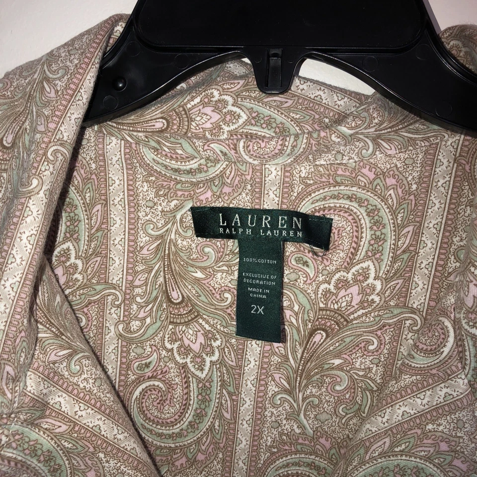 Lauren Ralph Lauren Tan Paisley Button Front Nightgown Old Money Monogram Sz 2XL - Image 2 of 4