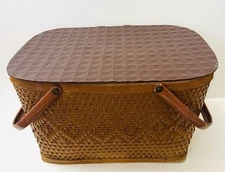 Vintage Red-Man Picnic Basket Wicker Wood Metal Handles Unique READ 18x12x10 in.