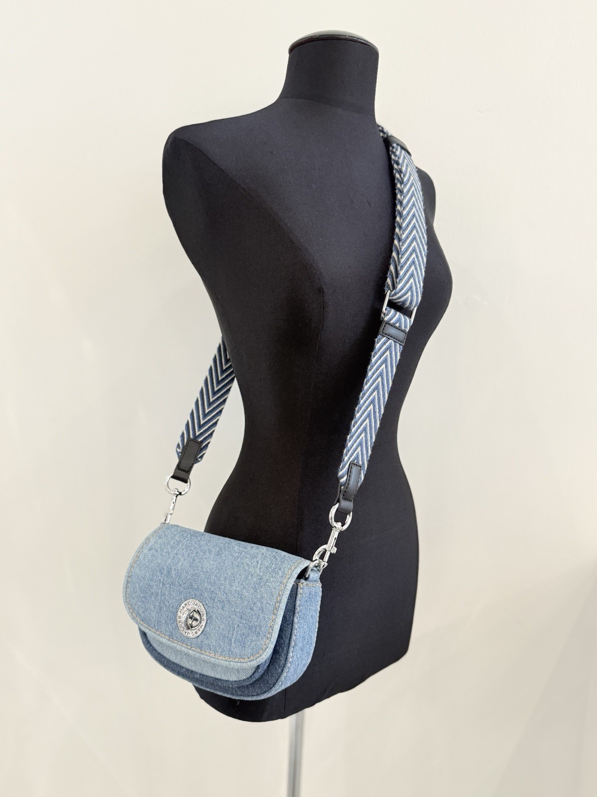 NWT Marc Jacobs Denim Small Saddle Turn Lock Crossbody