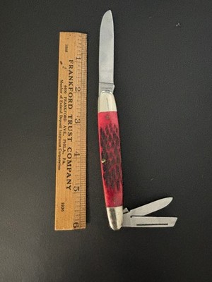 POCKET KNIFE RED BONE OWL HEAD THREE BLADE NUMBERED OHCIGRIP