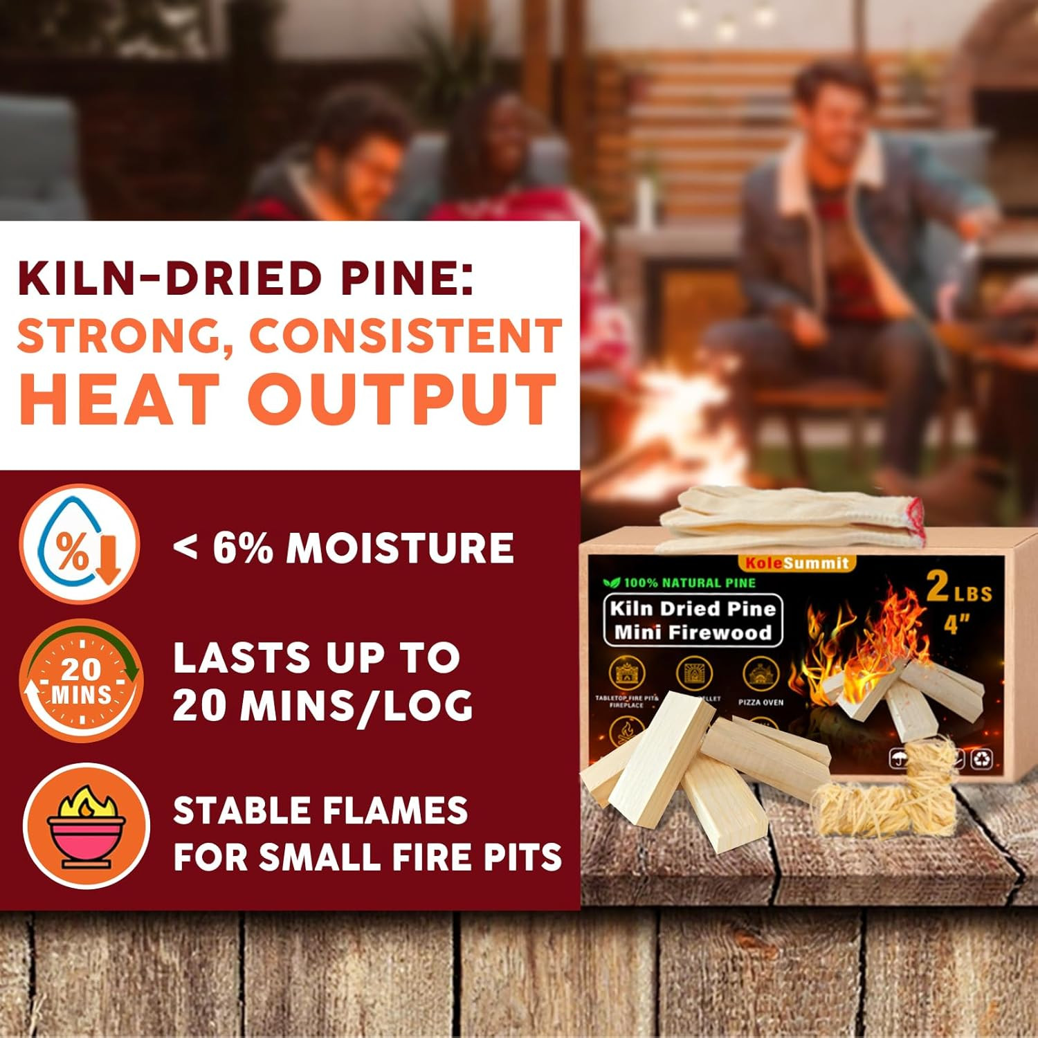 Mini Fire Stick with Fire Starters Gloves 4" Kiln Dried Pine Fire Pit Accessorie