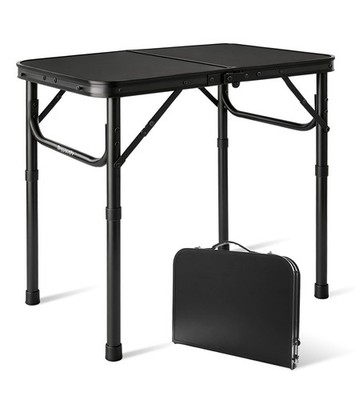2FT Small Camping Portable Table Black Aluminum Frame, Adjustable Height up to