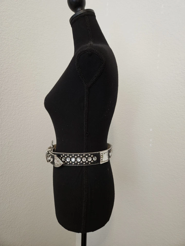 ¡Nuevo! Cinturón de cuero vaquero BHW Western estrás de cristal negro talla XS 25-29 Foto 4 de 4
