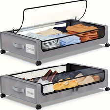 2 Pack Under Bed Storage with Wheels/Large Capacity Under Bed Storage Containers