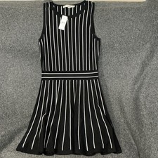 Loft fit-and-flare sweater dress features a black and white NWT XS