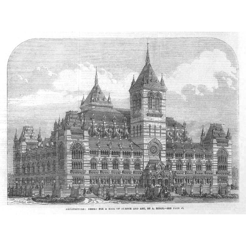 ARCHITECTURE Design for a Hall of Science and Art - Antique Print 1866