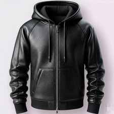 Men's Black Premium Leather Hoodie Handmade Pure Lambskin Leather Jacket
