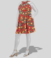 Vince Camuto Women's Red Printed High-Neck Fit & Flare Dress Plus Size 18W