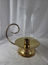 Vintage Baldwin Brass Large Glass Hurricane Candle Lamp w/ Shade/ Chimney -FR SH