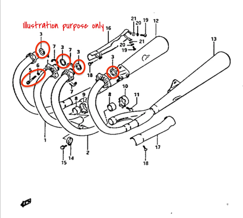 Juego de reparación de juntas de colector de escape Suzuki GS750E/T, GS1000S, GS1100E, GS1100G Foto 2 de 2
