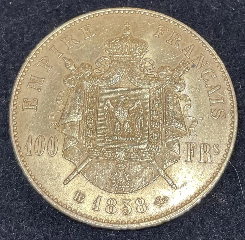 100 Francs Napoléon III 1858 BB - Tête Nue - Or - RARE - Photo 2/2