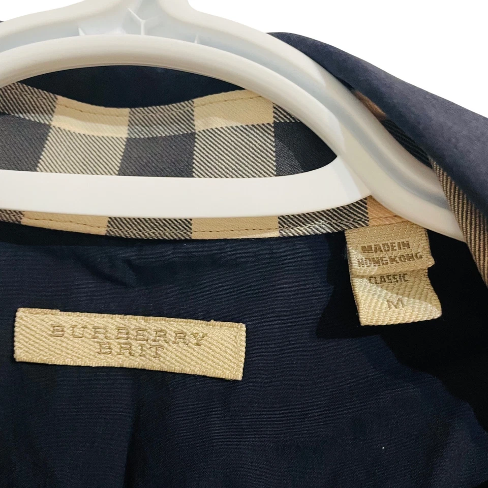 EUC Burberry Brit мужчин Med темно-синий LS рубашка на пуговицах классический Nova чек Flip манжеты - Изображение 3 из 4