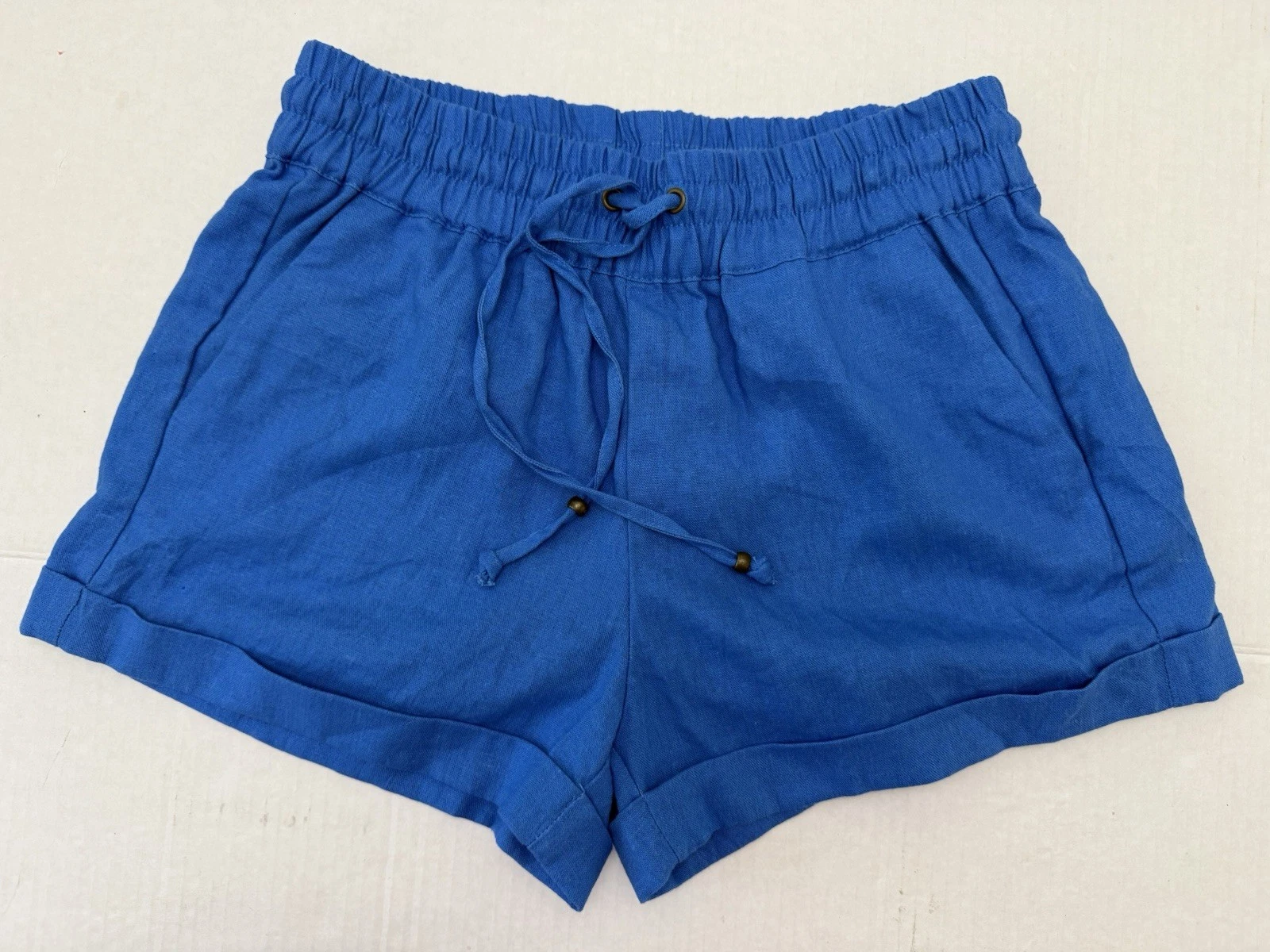 Love Tree Linen Blend Shorts Womens Small Blue Drawstring Cuffed Summer Casual
