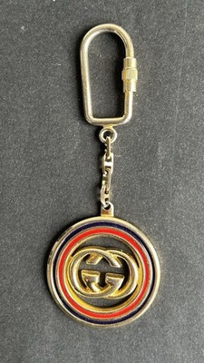 Alter Luxus Handtasche Schlüsselanhänger Gucci Logo Key Ring Made in Italy Metall vergoldet