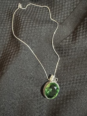 Großer grüner Amethyst ovaler Anhänger & Halskette - 925 Sterling Silber - Neu