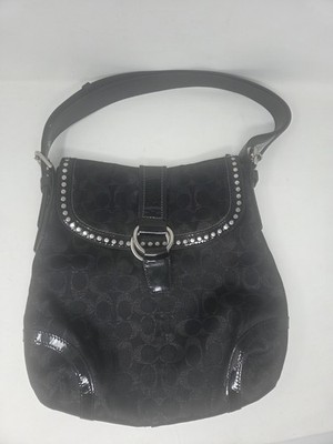 Coach F12852 Black Signature C Studded Flap Shoulder Crossbody Bag