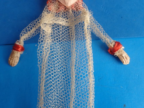 VINTAGE ANTIQUE XMAS SANTA MESH CANDY BAG- CELLULOID HEAD- 1920s - Picture 3 of 5