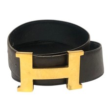 HERMES Vintage Constance H Belt 40 mm Brown Calf Leather Gold Hardware 1994