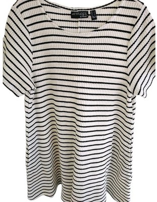 Attitude By Renee Black and White Striped Shirt Size L