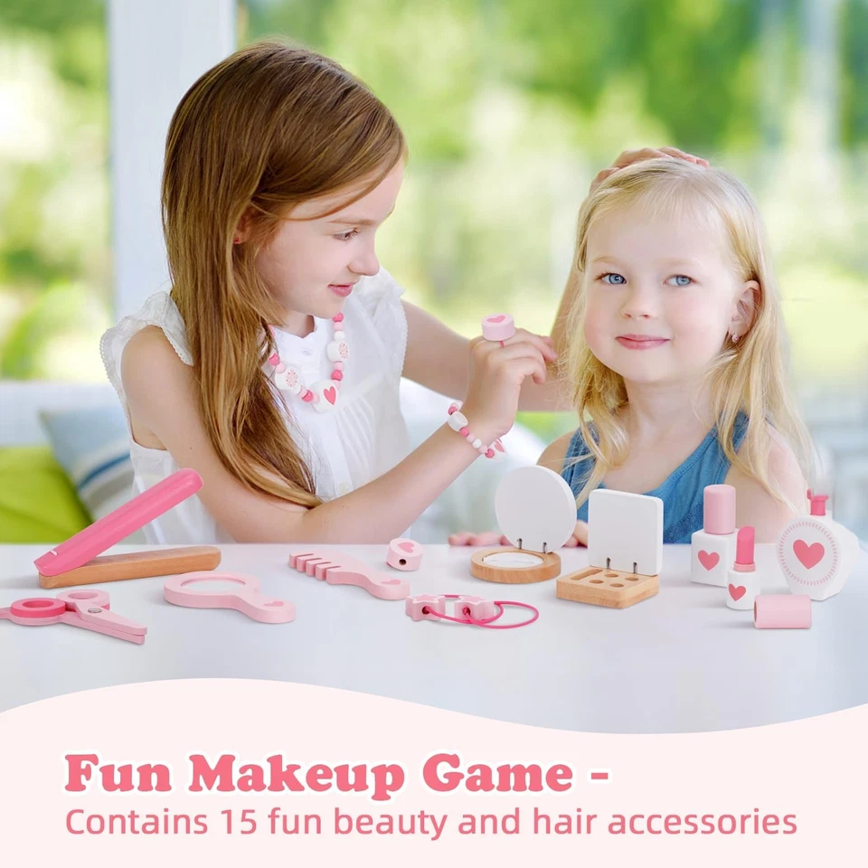 Juego de tocador para niños, juego de tocador de mesa y silla con espejo (incluye 15 piezas varios... Foto 4 de 4