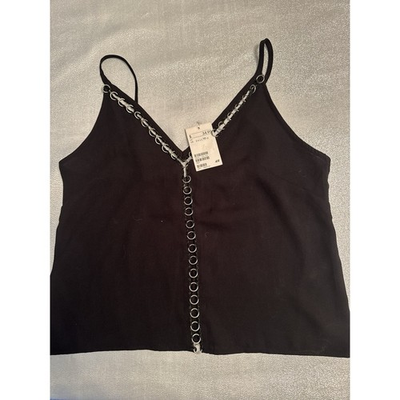 #ad NWT Hamp;M Black Tank Top Going Out US 10 Gothic Silver Circle Vampire Witchy $13.99