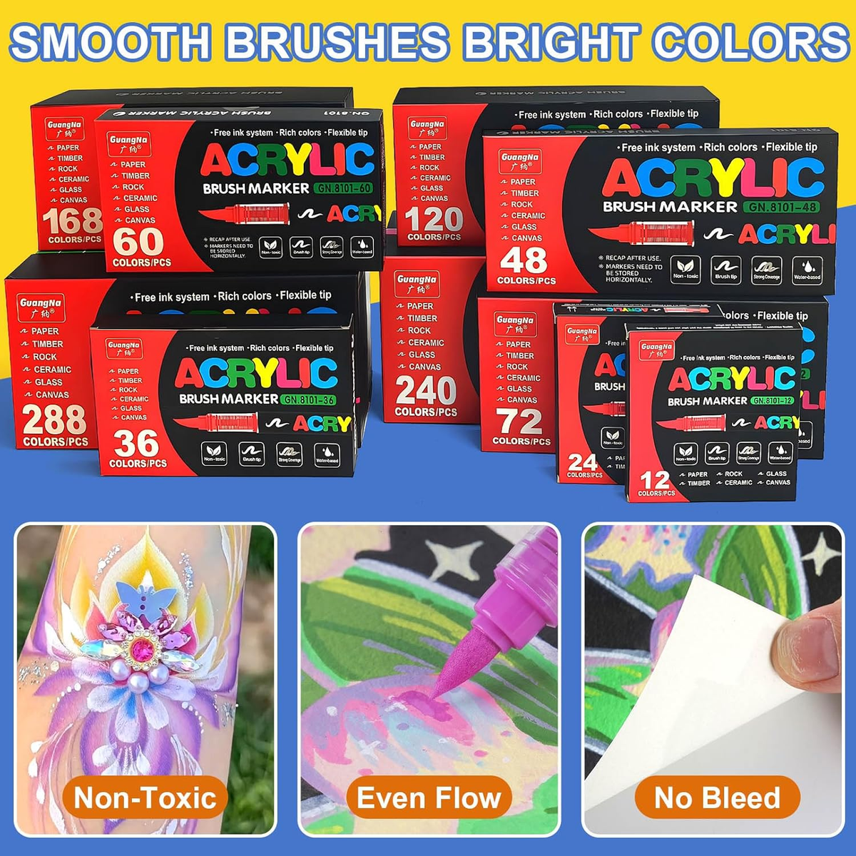 168 Colors Acrylic Markers, Soft Brush Tip Paint Pens and Paint
