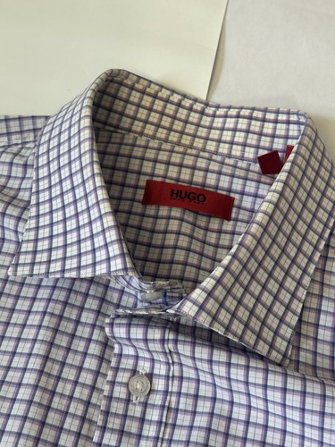 Hugo Boss Striped Blue & Purple Plaid Dress Shirt Size 34/35 Neck 17 - Picture 4 of 18