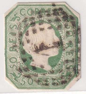 Portugal 1855 King Pedro V 50r Pair – Cut-to-Shape MH & Used