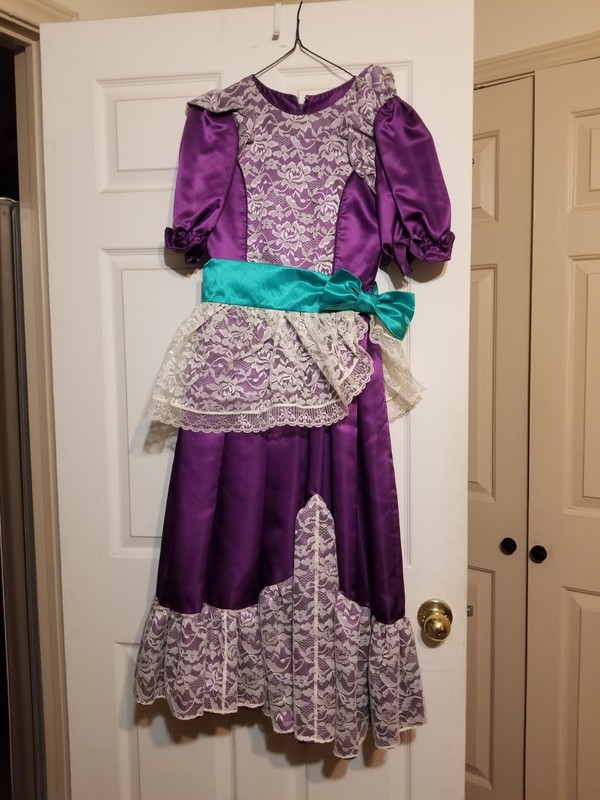 Girl's Size 12 Handsewn Princess Party Dress Simplicity Purple Teal Satin Lace